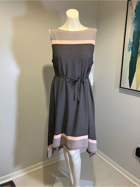 Signature by Robbie Bee Colorblock Asymmetric Dress- Gray/Pink -size 14